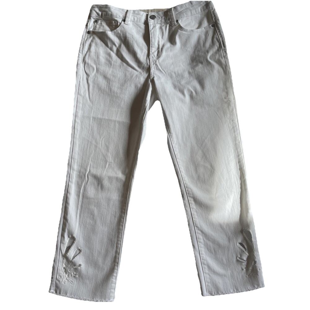 Soft Surroundings Catalina Crop Jeans 6P White Denim Cut Out At Ankle Preppy